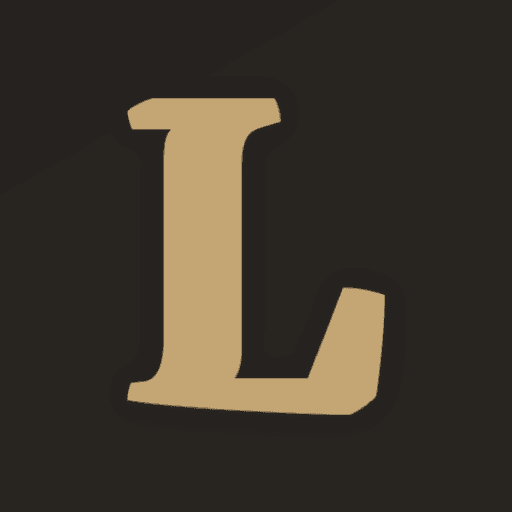 The Levla app icon: a gold serif L on a dark brown square